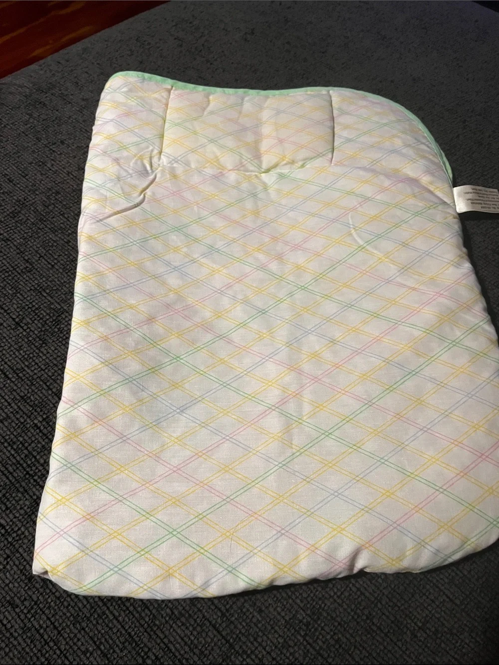 Vintage 1983 Cabbage, patch Pastel Quilted Baby sleeping bag with Mint Trim